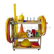 Тележка деревянная со спортинвентарем передвижная