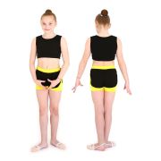 Шорты двойные гимнастические Indigo SM-346-32, р.32, хлопок, эластан, черно-желтый