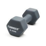 Гантель TORRES 5 кг, PL522505, металл в неопреновой оболочке, форма шестигранник,  серый